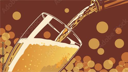 Beer Pouring into Glass Retro Style Illustration.