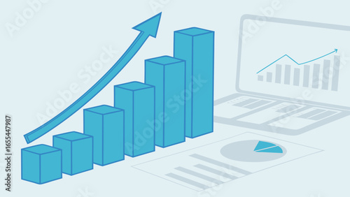 Blue Bar Graph with Upward Arrow Growth Concept. Free Download Blue Bar Graph with Upward Arrow Growth Concept. - GFXLoad