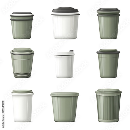 Wallpaper Mural Collection of realistic coffee cups and lids in various colors. Torontodigital.ca