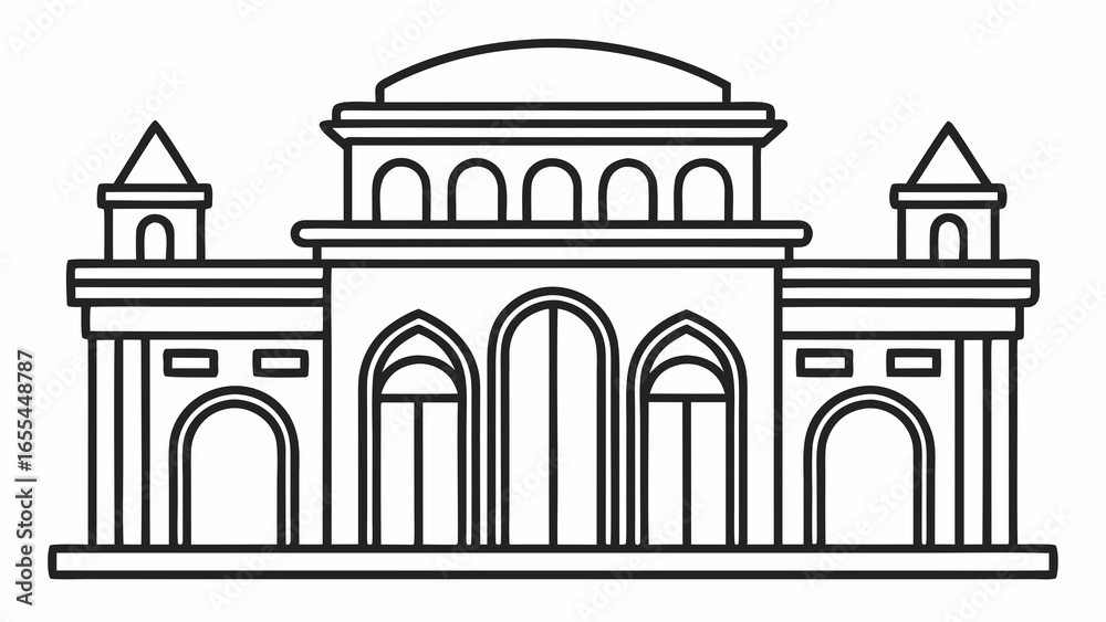 Fototapeta premium Classic building facade with arched windows and towers