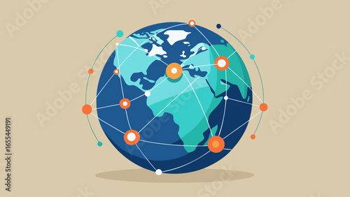 Global network connections illustrated on a stylized planet earth