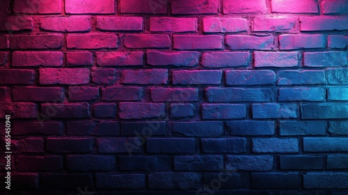 Vintage brick wall illuminated with vibrant electric blue neon graffiti creates a striking urban backdrop