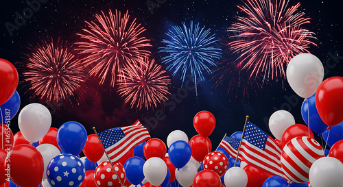 Vibrant fourth of july celebration with fireworks and american flags