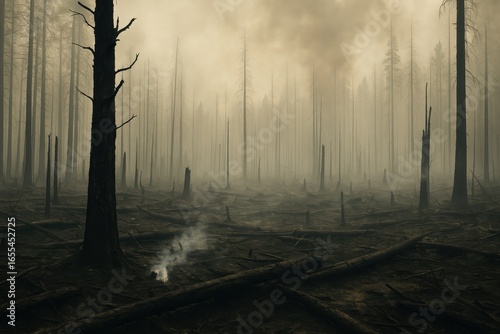 Fototapeta Naklejka Na Ścianę i Meble -  Environmental crisis wildfire damage showing devastating impact on natural forest ecosystems