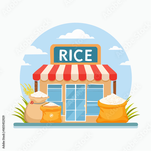 米穀類小売業とお米販売を表すベクターイラスト