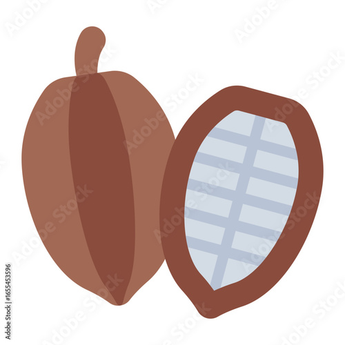 cocoa pod flat icon showing raw material for fair trade chocolate