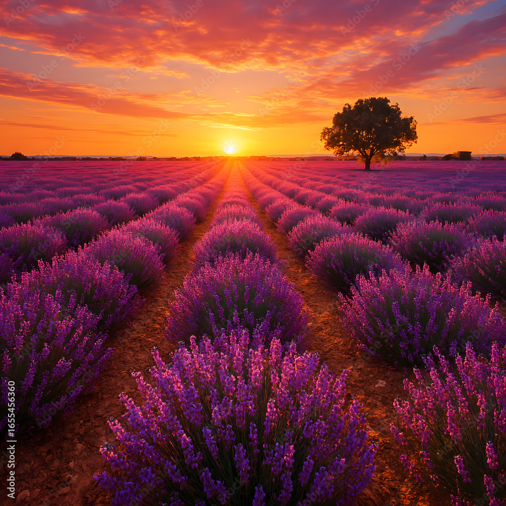 Obraz premium lavender field at sunset