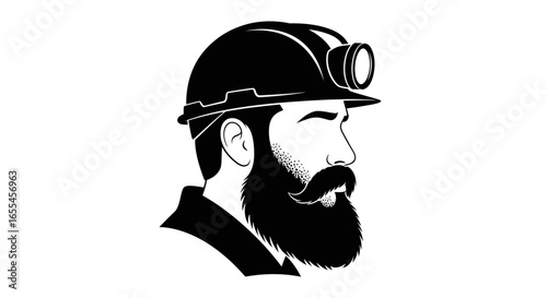 strong profile of bearded miner in hard hat perfect for mining industry and labor websites logos and branding