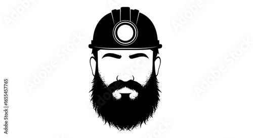 bearded miner strong rugged black and white portrait for mining industrial and masculine branding