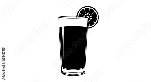 refreshing black drink in tall glass with orange slice perfect for menu designs beverage packaging and summer drink promotion