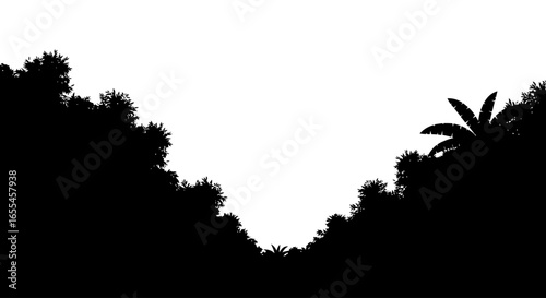 tropical jungle silhouette perfect for exotic travel adventure and nature designs creating stunning layouts with a lush white background