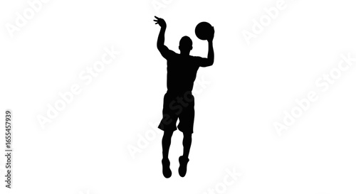 silhouette of a basketball player executing a powerful jump shot perfect for sports websites team logos and athletic apparel designs