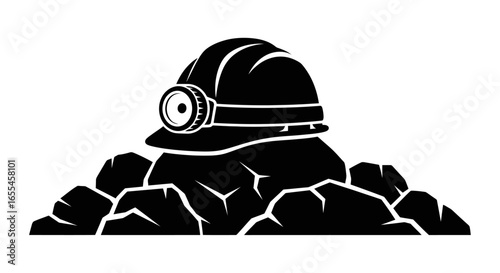 miners helmet and ore a striking silhouette illustrating mining industry and resource extraction for websites logos and industrial designs