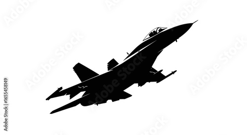 powerful fighter jet silhouette dynamic black and white image for military aviation and speed designs