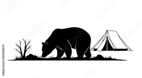 bear silhouette near campsite perfect for wilderness camping and wildlifethemed designs