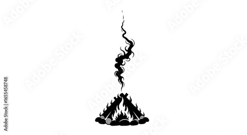 campfire silhouette black and white vector graphic for wilderness adventure and storytelling designs
