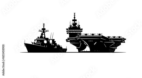 destroyer and aircraft carrier silhouettes powerful naval vessels for military maritime and strategy illustrations