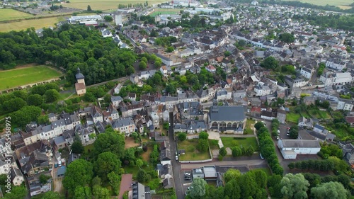 A panorama aerial view of  the old town in the city Château-Renault  in France on a sunny summer day