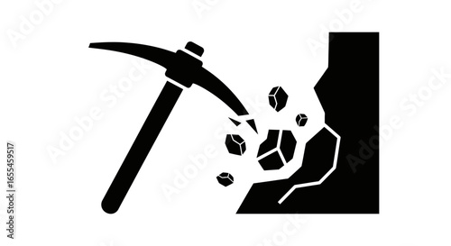mining pickaxe icon striking rock face extracting minerals resource extraction symbol for mining industry websites reports and presentations