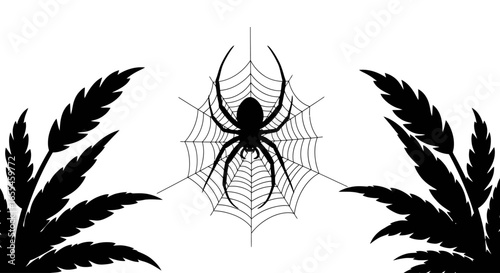 spiderweb silhouette with cannabis leaves intriguing black and white design for halloween nature or cannabisrelated projects