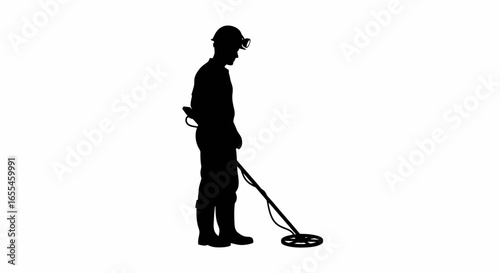 silhouette of a metal detectorist discovering hidden treasures perfect for treasure hunting archaeology and exploration thematic designs