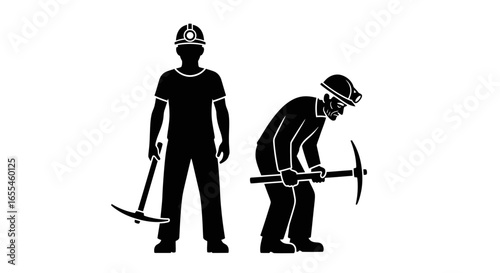 mining industry veteran miner and apprentice illustrating experience and legacy in coal mineral or gem extraction