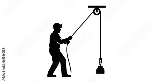 worker operating a simple pulley system efficient lifting and hauling solution for industrial and construction applications