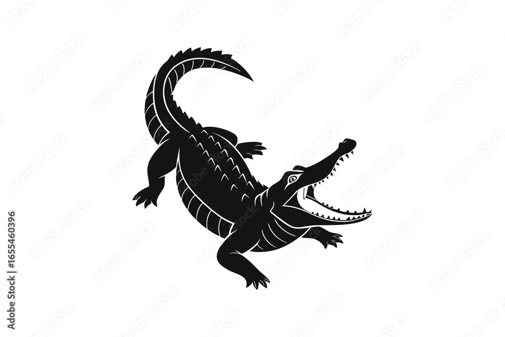 Fototapeta premium Alligator silhouette with open mouth isolated on white background