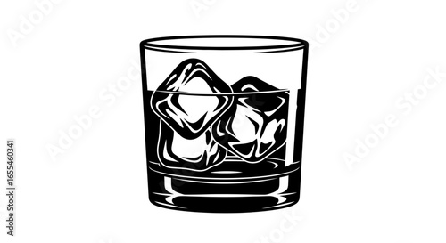 rocks glass stylish monochrome illustration for whiskey bourbon or cocktail menus branding and bar designs