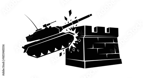 tank demolishing fortress wall powerful symbol of strategic breakthrough conquest and overcoming obstacles