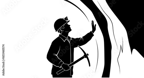 miner silhouette exploring the depths discovering resources perfect for mining geology and industrial safety projects