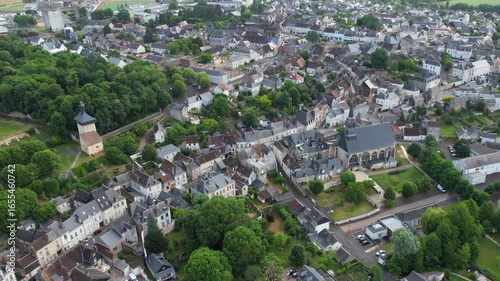 A panorama aerial view of  the old town in the city Château-Renault  in France on a sunny summer day