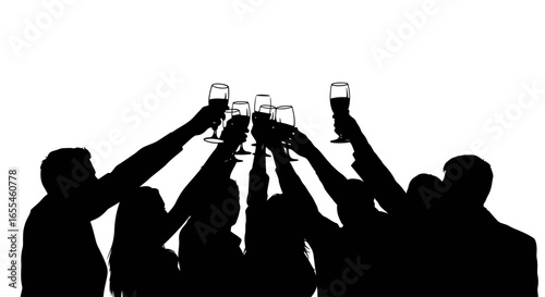 silhouetted group of friends raising toasting glasses celebrate success unity and friendship with this powerful image