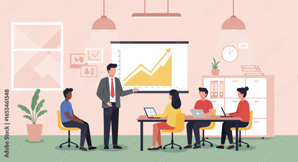 Fototapeta premium Business Presentation with Team and Growth Chart.