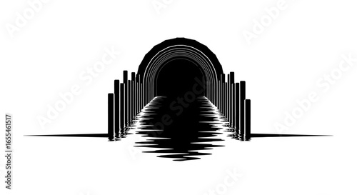 mysterious black tunnel entrance abstract vector graphic for website banners dark concept designs and symbolic illustrations