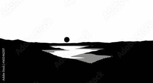 serene sunset over lake minimalist black and white landscape for peaceful backgrounds websites and design projects
