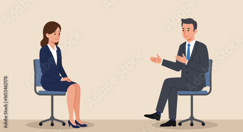 Business Interview: Man and Woman in Suits.
