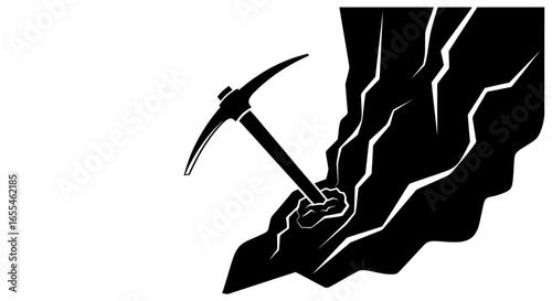 unearthing potential a striking pickaxe silhouette against a rugged rock face ideal for mining geology and cryptocurrency projects