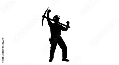 triumphant miner silhouette celebrating success hard work and achievement in mining and resource extraction industries