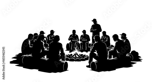 campfire gathering illustrating teamwork camaraderie and shared experiences around a bonfire for websites blogs and brochures