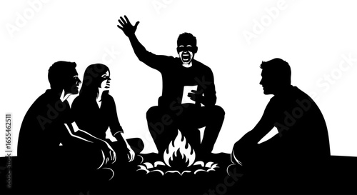 campfire storytelling friends gather around a bonfire sharing laughter stories and camaraderie perfect for storytelling friendship and outdoor adventure themes