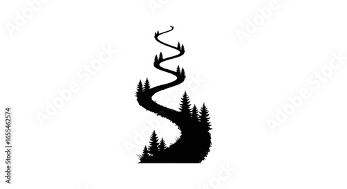 winding forest road silhouette perfect for nature travel and adventure designs illustrating journey path or destination concepts