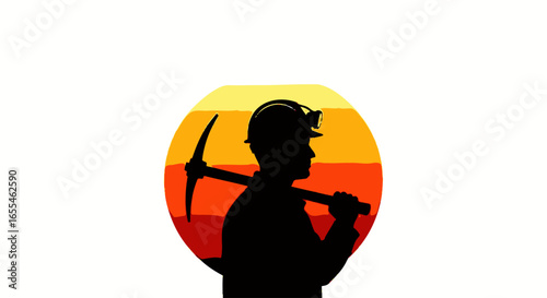silhouette of a coal miner against a sunset powerful image for mining industry labor day or hard work concepts