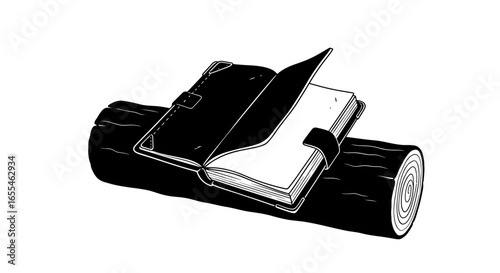 open journal on rustic log natures inspiration for writers artists and creative professionals seeking solitude and fresh ideas