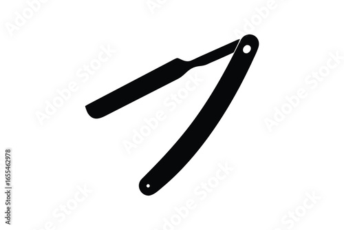 Black silhouette of a straight razor isolated on white background