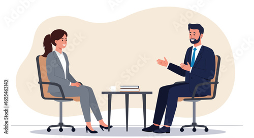 Business Meeting Illustration: Two People in Conversation.