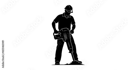 construction worker using a jackhammer powerful silhouette for construction mining and industrial designs