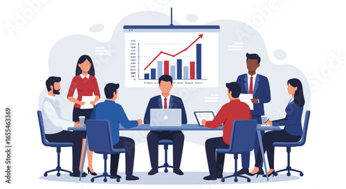 Business Team Meeting with Presentation and Chart.