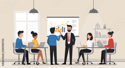 Business Team Meeting Presenting Financial Growth Charts.