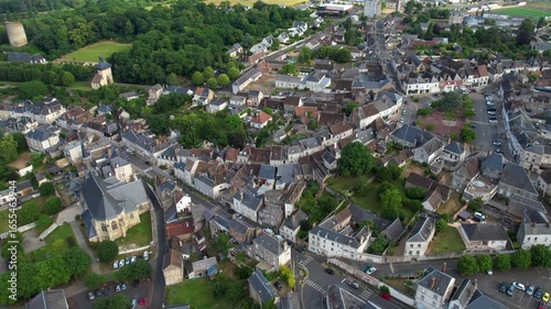 A panorama aerial view of  the old town in the city Château-Renault  in France on a sunny summer day